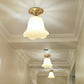 Floral Cream Glass Semi Flush Single Vintage Single Corridor Flush Ceiling Light Fixture in Gold Clearhalo 'Ceiling Lights' 'Close To Ceiling Lights' 'Close to ceiling' 'Glass shade' 'Glass' 'Semi-flushmount' Lighting' 2216755