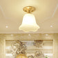 Floral Cream Glass Semi Flush Single Vintage Single Corridor Flush Ceiling Light Fixture in Gold Clearhalo 'Ceiling Lights' 'Close To Ceiling Lights' 'Close to ceiling' 'Glass shade' 'Glass' 'Semi-flushmount' Lighting' 2216757