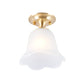 Floral Cream Glass Semi Flush Single Vintage Single Corridor Flush Ceiling Light Fixture in Gold Clearhalo 'Ceiling Lights' 'Close To Ceiling Lights' 'Close to ceiling' 'Glass shade' 'Glass' 'Semi-flushmount' Lighting' 2216758