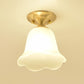 Floral Cream Glass Semi Flush Single Vintage Single Corridor Flush Ceiling Light Fixture in Gold Clearhalo 'Ceiling Lights' 'Close To Ceiling Lights' 'Close to ceiling' 'Glass shade' 'Glass' 'Semi-flushmount' Lighting' 2216759