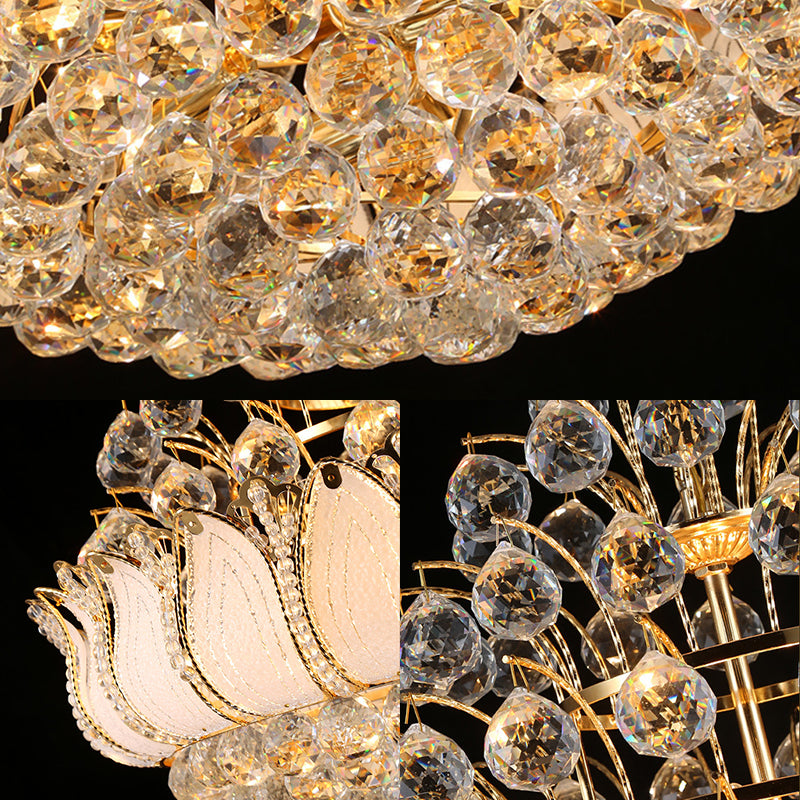 Gold Lotus Hanging Light Contemporary 9/11 Lights Faceted Crystal Ball Chandelier Light Fixture, 18.5"/23.5" Wide Clearhalo 'Ceiling Lights' 'Chandeliers' 'Modern Chandeliers' 'Modern' Lighting' 221676