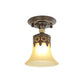 Beige Glass Flared Shade Semi Flush Mount Vintage 1 Bulb Corridor Ceiling Mounted Light in Black Clearhalo 'Ceiling Lights' 'Close To Ceiling Lights' 'Lighting' 2216763
