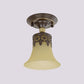 Beige Glass Flared Shade Semi Flush Mount Vintage 1 Bulb Corridor Ceiling Mounted Light in Black Clearhalo 'Ceiling Lights' 'Close To Ceiling Lights' 'Lighting' 2216764