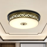 Classic Shaded LED Flush Mount Lighting Opal Glass Flush Mount Fixture in Black for Corridor Black B Clearhalo 'Ceiling Lights' 'Close To Ceiling Lights' 'Close to ceiling' 'Flush mount' Lighting' 2216778