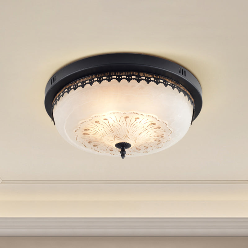 Classic Shaded LED Flush Mount Lighting Opal Glass Flush Mount Fixture in Black for Corridor Black C Clearhalo 'Ceiling Lights' 'Close To Ceiling Lights' 'Close to ceiling' 'Flush mount' Lighting' 2216780