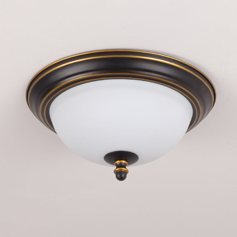 Vintage Inverted Bell Flush Ceiling Light Cream Glass LED Flush Mount Lighting Fixture Gold-Black Round Clearhalo 'Ceiling Lights' 'Close To Ceiling Lights' 'Close to ceiling' 'Flush mount' Lighting' 2216789