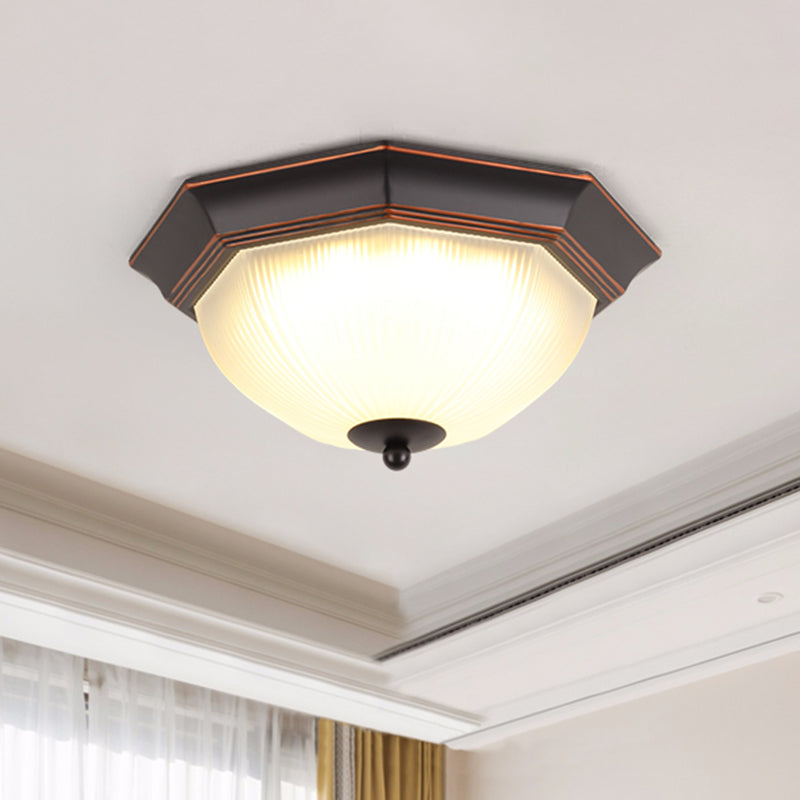 Vintage Inverted Bell Flush Ceiling Light Cream Glass LED Flush Mount Lighting Fixture Red-Black Octagon Clearhalo 'Ceiling Lights' 'Close To Ceiling Lights' 'Close to ceiling' 'Flush mount' Lighting' 2216790