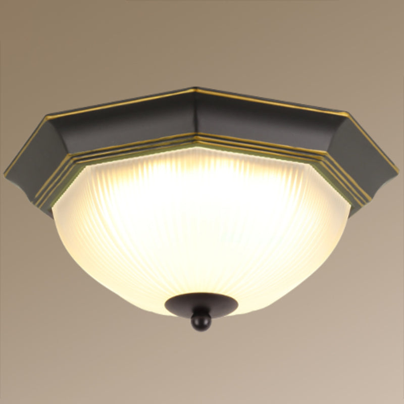 Vintage Inverted Bell Flush Ceiling Light Cream Glass LED Flush Mount Lighting Fixture Gold-Black Octagon Clearhalo 'Ceiling Lights' 'Close To Ceiling Lights' 'Close to ceiling' 'Flush mount' Lighting' 2216796