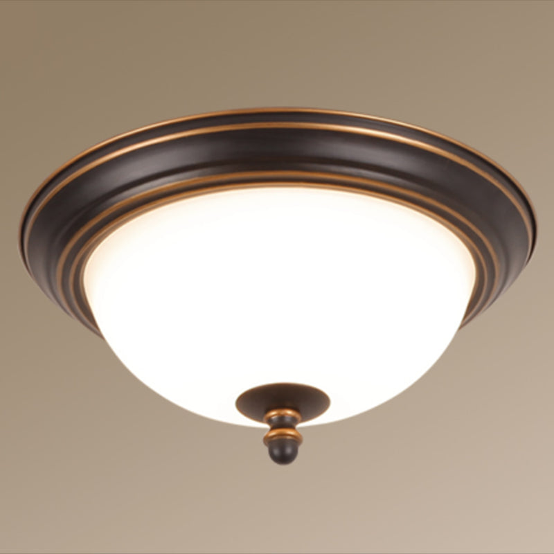 Vintage Inverted Bell Flush Ceiling Light Cream Glass LED Flush Mount Lighting Fixture Red-Black Round Clearhalo 'Ceiling Lights' 'Close To Ceiling Lights' 'Close to ceiling' 'Flush mount' Lighting' 2216798