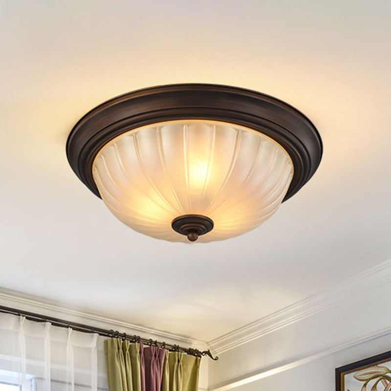 Etched Ribbed Glass Bowl Flush Light Rustic Living Room Flush Ceiling Light Fixture Clearhalo 'Ceiling Lights' 'Close To Ceiling Lights' 'Close to ceiling' 'Flush mount' Lighting' 2216808