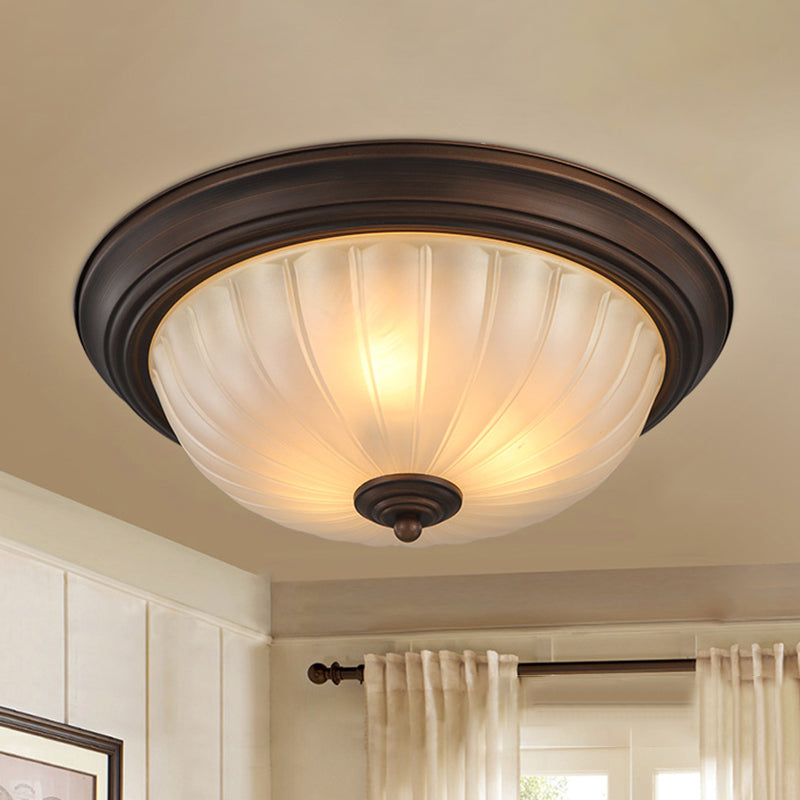 Etched Ribbed Glass Bowl Flush Light Rustic Living Room Flush Ceiling Light Fixture Clearhalo 'Ceiling Lights' 'Close To Ceiling Lights' 'Close to ceiling' 'Flush mount' Lighting' 2216809