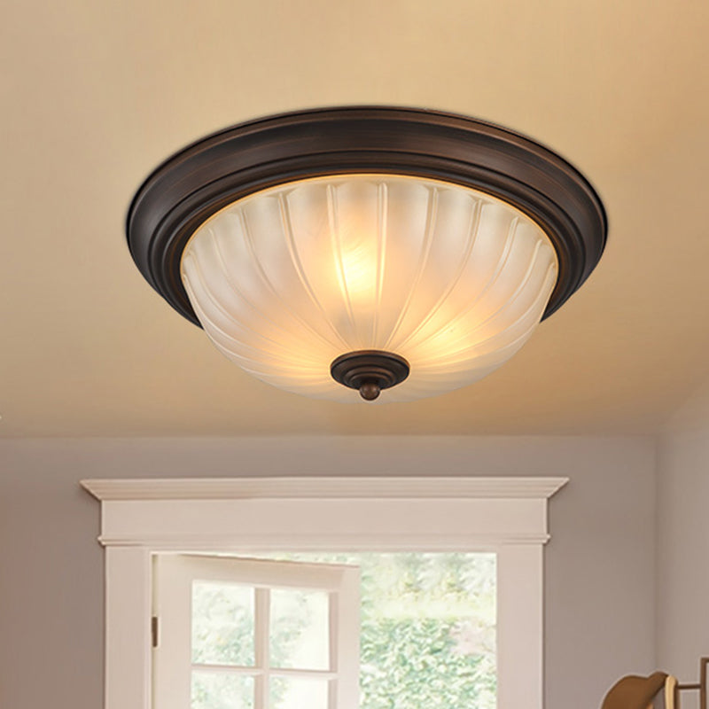 Etched Ribbed Glass Bowl Flush Light Rustic Living Room Flush Ceiling Light Fixture Clearhalo 'Ceiling Lights' 'Close To Ceiling Lights' 'Close to ceiling' 'Flush mount' Lighting' 2216811