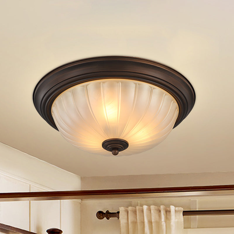 Etched Ribbed Glass Bowl Flush Light Rustic Living Room Flush Ceiling Light Fixture Clearhalo 'Ceiling Lights' 'Close To Ceiling Lights' 'Close to ceiling' 'Flush mount' Lighting' 2216812
