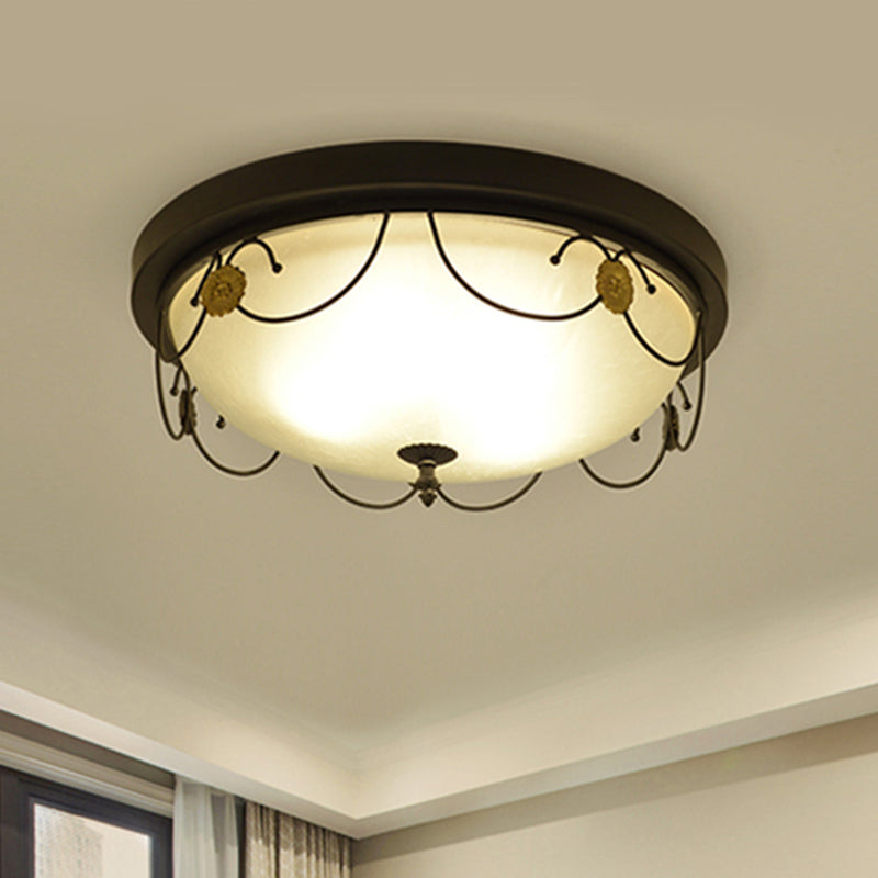 Inverted Dome Living Room Flush Mount Lighting Classic Opal Glass Black Semi Flush Mount Fixture Black B Clearhalo 'Ceiling Lights' 'Close To Ceiling Lights' 'Close to ceiling' 'Flush mount' Lighting' 2216813
