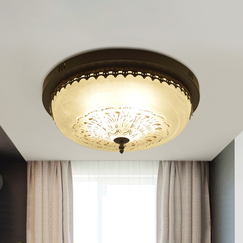 Inverted Dome Living Room Flush Mount Lighting Classic Opal Glass Black Semi Flush Mount Fixture Black A Clearhalo 'Ceiling Lights' 'Close To Ceiling Lights' 'Close to ceiling' 'Flush mount' Lighting' 2216814