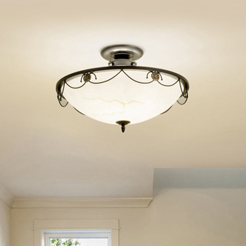 Inverted Dome Living Room Flush Mount Lighting Classic Opal Glass Black Semi Flush Mount Fixture Black C Clearhalo 'Ceiling Lights' 'Close To Ceiling Lights' 'Close to ceiling' 'Flush mount' Lighting' 2216815