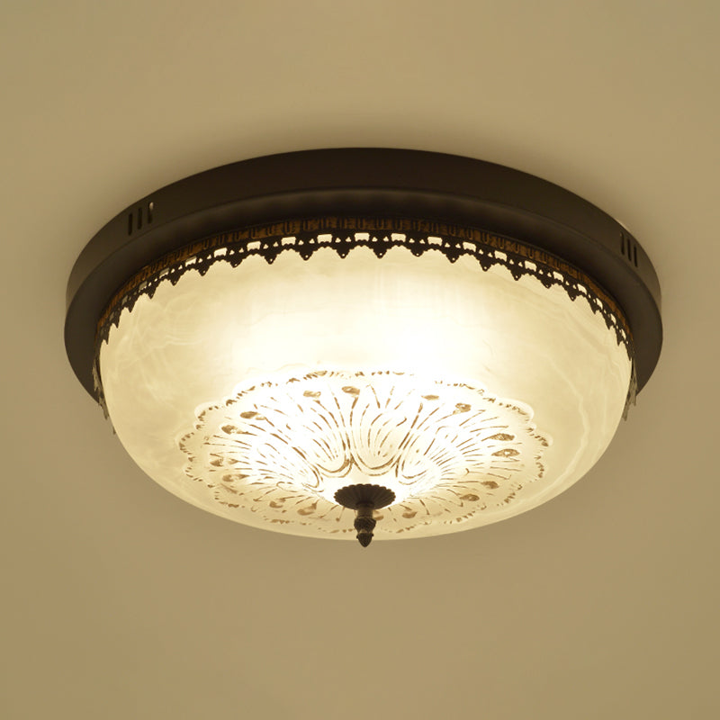 Inverted Dome Living Room Flush Mount Lighting Classic Opal Glass Black Semi Flush Mount Fixture Clearhalo 'Ceiling Lights' 'Close To Ceiling Lights' 'Close to ceiling' 'Flush mount' Lighting' 2216816