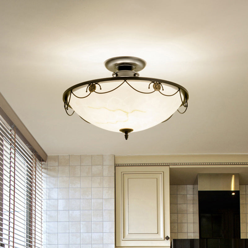 Inverted Lens Fixture Inverted Dome Living Room Flush Mount Lighting Classic Opal Glass Black ...