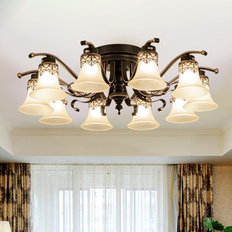 Handblown Glass Black Semi Flush Flared Shade Traditional Ceiling Mount Chandelier Clearhalo 'Ceiling Lights' 'Close To Ceiling Lights' 'Close to ceiling' 'Glass shade' 'Glass' 'Semi-flushmount' Lighting' 2216826
