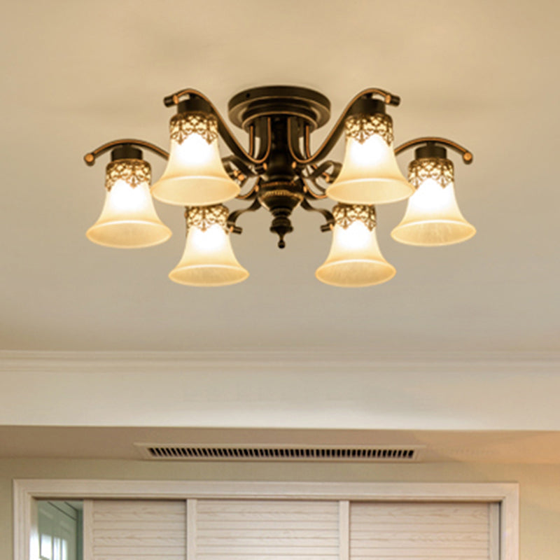 Handblown Glass Black Semi Flush Flared Shade Traditional Ceiling Mount Chandelier Clearhalo 'Ceiling Lights' 'Close To Ceiling Lights' 'Close to ceiling' 'Glass shade' 'Glass' 'Semi-flushmount' Lighting' 2216829
