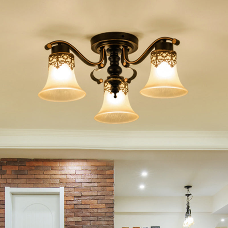 Handblown Glass Black Semi Flush Flared Shade Traditional Ceiling Mount Chandelier Clearhalo 'Ceiling Lights' 'Close To Ceiling Lights' 'Close to ceiling' 'Glass shade' 'Glass' 'Semi-flushmount' Lighting' 2216830