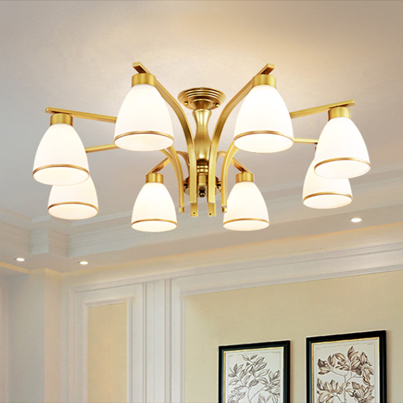 Shaded Cream Glass Semi Flush Light Rustic Living Room Flush Mount Ceiling Chandelier Clearhalo 'Ceiling Lights' 'Close To Ceiling Lights' 'Close to ceiling' 'Semi-flushmount' Lighting' 2216848