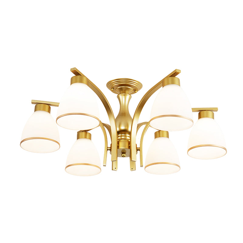 Shaded Cream Glass Semi Flush Light Rustic Living Room Flush Mount Ceiling Chandelier Clearhalo 'Ceiling Lights' 'Close To Ceiling Lights' 'Close to ceiling' 'Semi-flushmount' Lighting' 2216854