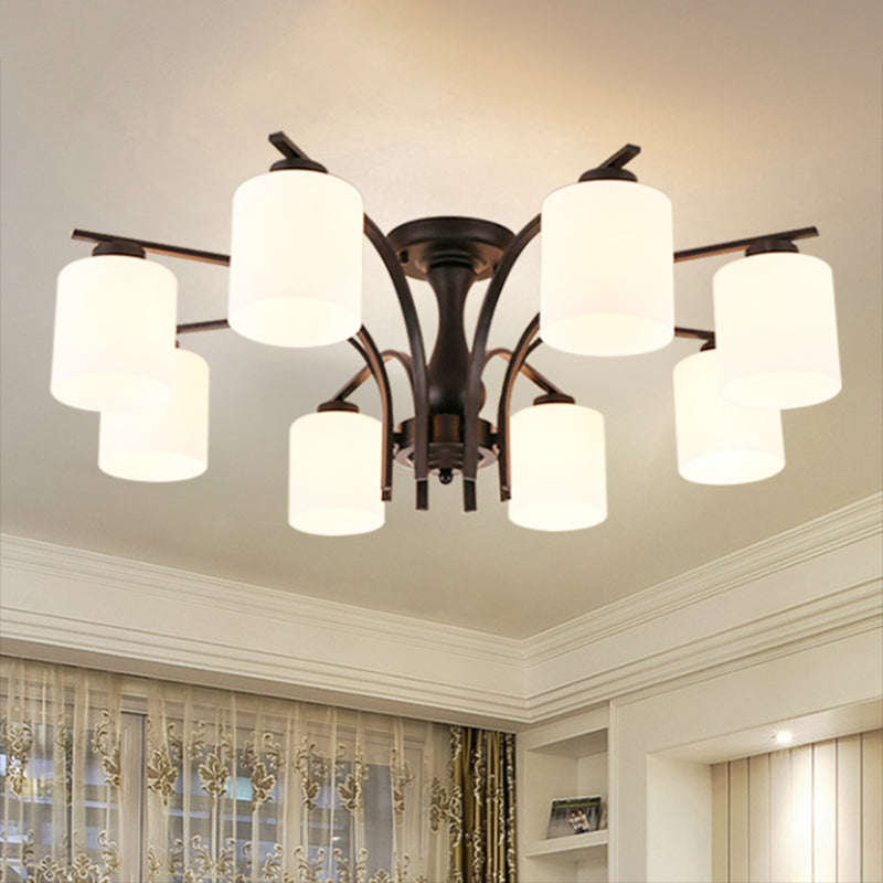 Shaded Cream Glass Semi Flush Light Rustic Living Room Flush Mount Ceiling Chandelier 8 Black A Clearhalo 'Ceiling Lights' 'Close To Ceiling Lights' 'Close to ceiling' 'Semi-flushmount' Lighting' 2216857
