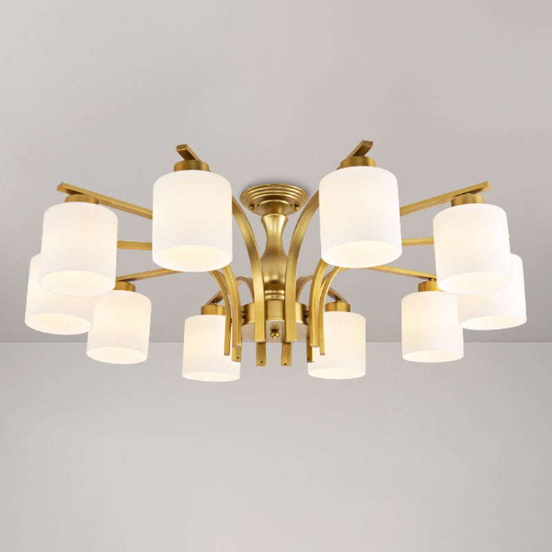 Shaded Cream Glass Semi Flush Light Rustic Living Room Flush Mount Ceiling Chandelier 10 Gold A Clearhalo 'Ceiling Lights' 'Close To Ceiling Lights' 'Close to ceiling' 'Semi-flushmount' Lighting' 2216858