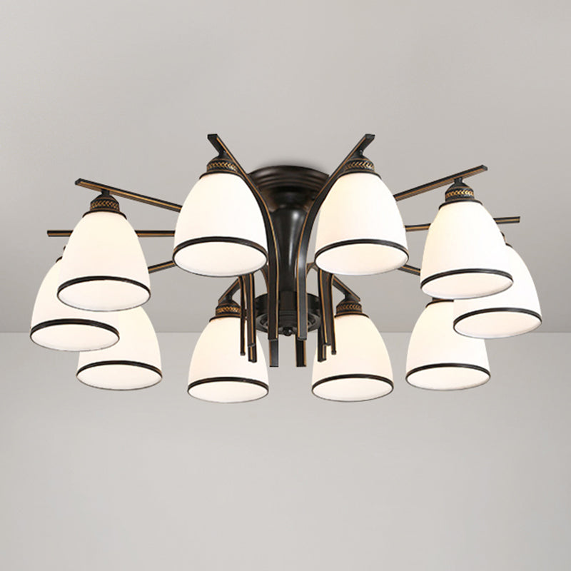 Shaded Cream Glass Semi Flush Light Rustic Living Room Flush Mount Ceiling Chandelier 10 Black B Clearhalo 'Ceiling Lights' 'Close To Ceiling Lights' 'Close to ceiling' 'Semi-flushmount' Lighting' 2216859