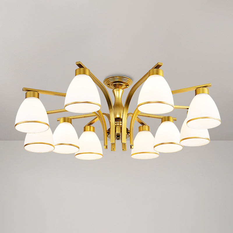 Shaded Cream Glass Semi Flush Light Rustic Living Room Flush Mount Ceiling Chandelier 10 Gold B Clearhalo 'Ceiling Lights' 'Close To Ceiling Lights' 'Close to ceiling' 'Semi-flushmount' Lighting' 2216861