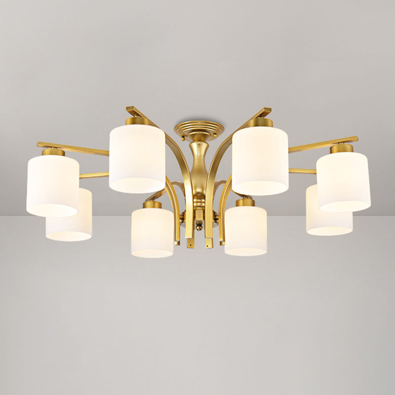 Shaded Cream Glass Semi Flush Light Rustic Living Room Flush Mount Ceiling Chandelier 8 Gold A Clearhalo 'Ceiling Lights' 'Close To Ceiling Lights' 'Close to ceiling' 'Semi-flushmount' Lighting' 2216863