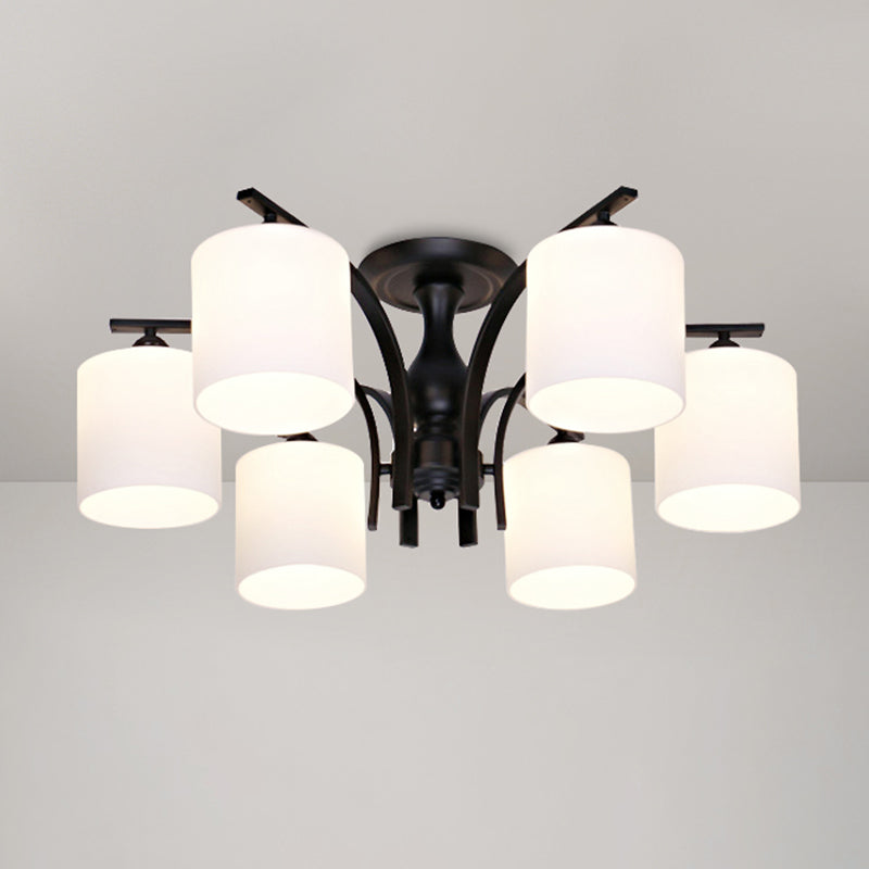 Shaded Cream Glass Semi Flush Light Rustic Living Room Flush Mount Ceiling Chandelier 6 Black A Clearhalo 'Ceiling Lights' 'Close To Ceiling Lights' 'Close to ceiling' 'Semi-flushmount' Lighting' 2216865