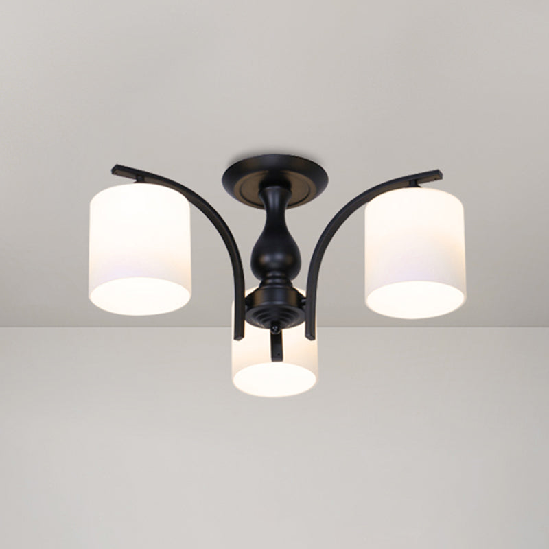 Shaded Cream Glass Semi Flush Light Rustic Living Room Flush Mount Ceiling Chandelier 3 Black A Clearhalo 'Ceiling Lights' 'Close To Ceiling Lights' 'Close to ceiling' 'Semi-flushmount' Lighting' 2216868
