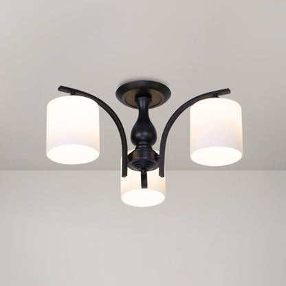 Shaded Cream Glass Semi Flush Light Rustic Living Room Flush Mount Ceiling Chandelier 3 Black A Clearhalo 'Ceiling Lights' 'Close To Ceiling Lights' 'Close to ceiling' 'Semi-flushmount' Lighting' 2216868