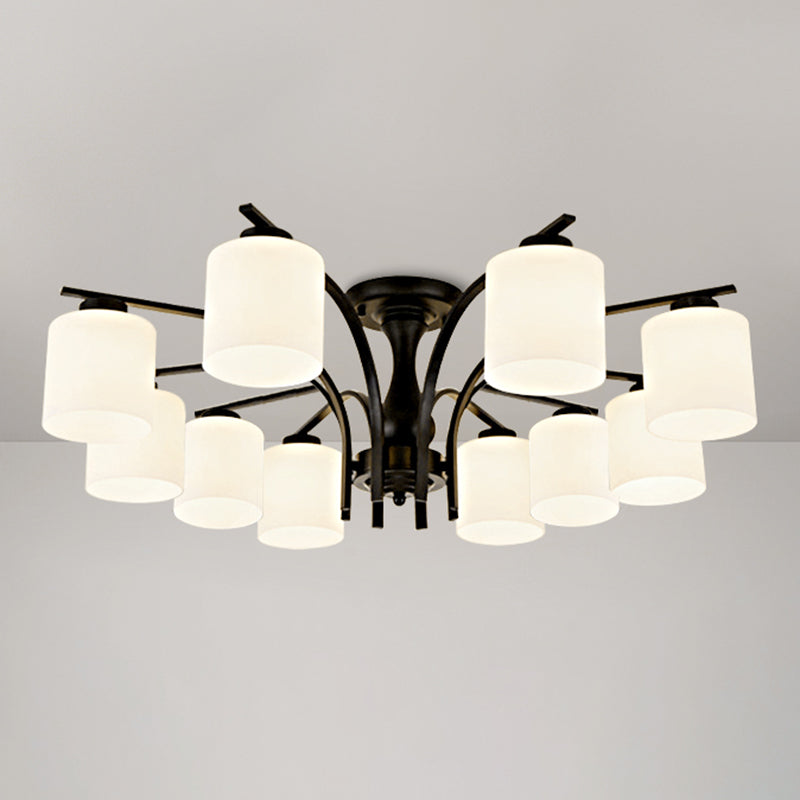 Shaded Cream Glass Semi Flush Light Rustic Living Room Flush Mount Ceiling Chandelier 10 Black A Clearhalo 'Ceiling Lights' 'Close To Ceiling Lights' 'Close to ceiling' 'Semi-flushmount' Lighting' 2216871
