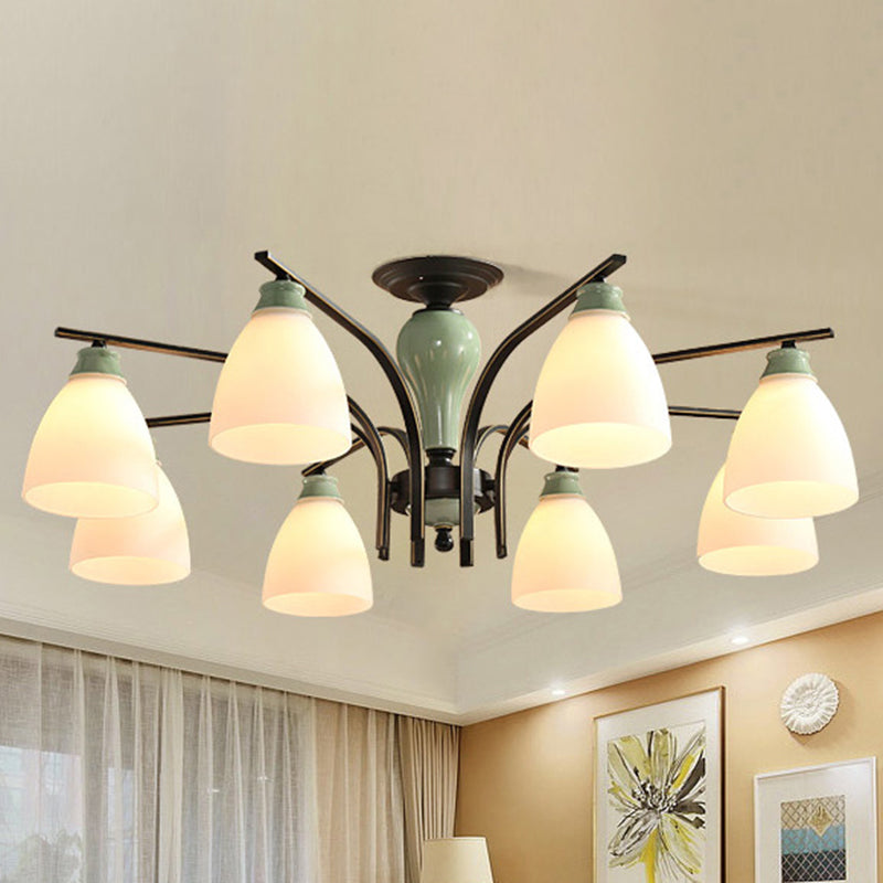 Opal Glass Bell Flush Mount Chandelier Classic Living Room Semi Flush Light Fixture in Light Green Clearhalo 'Ceiling Lights' 'Close To Ceiling Lights' 'Close to ceiling' 'Glass shade' 'Glass' 'Semi-flushmount' Lighting' 2216872