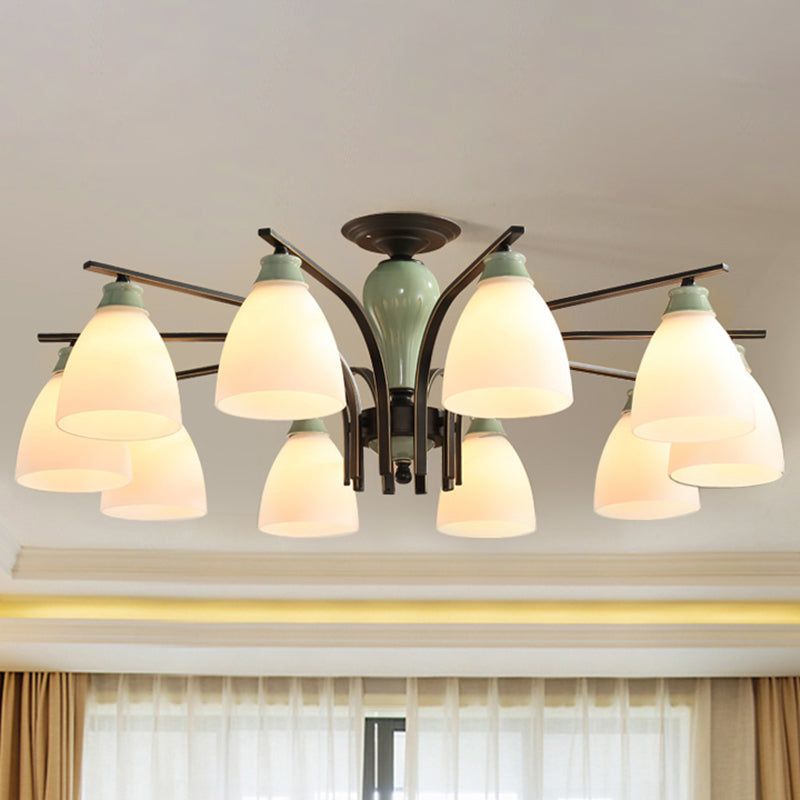 Opal Glass Bell Flush Mount Chandelier Classic Living Room Semi Flush Light Fixture in Light Green Clearhalo 'Ceiling Lights' 'Close To Ceiling Lights' 'Close to ceiling' 'Glass shade' 'Glass' 'Semi-flushmount' Lighting' 2216874