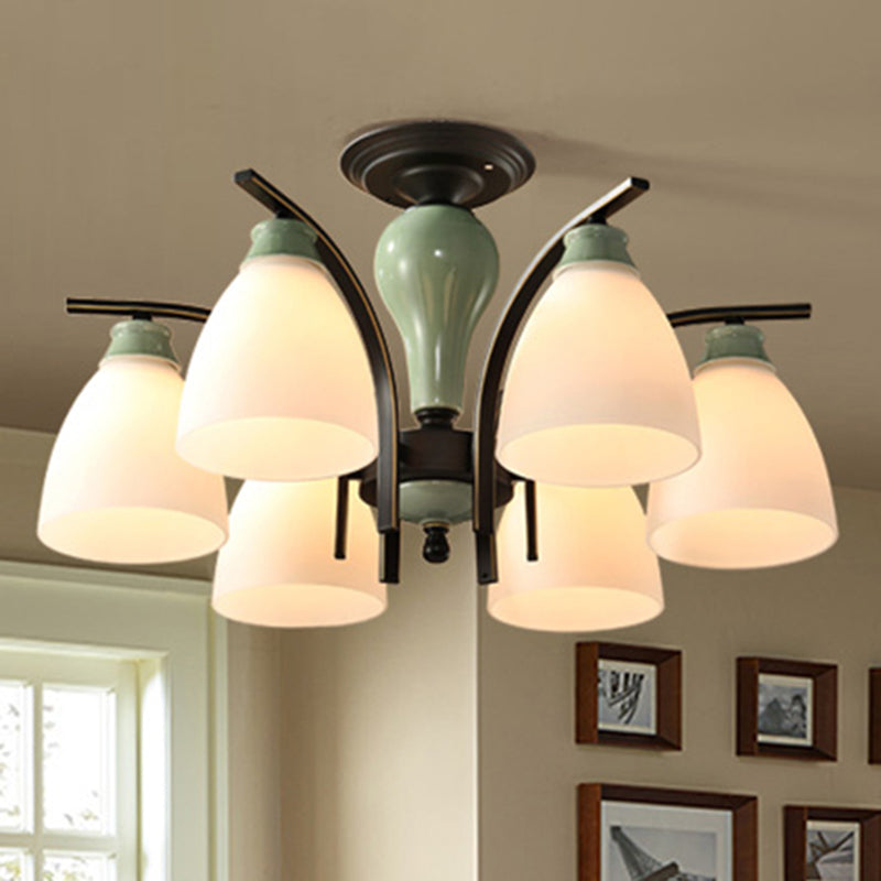 Opal Glass Bell Flush Mount Chandelier Classic Living Room Semi Flush Light Fixture in Light Green Clearhalo 'Ceiling Lights' 'Close To Ceiling Lights' 'Close to ceiling' 'Glass shade' 'Glass' 'Semi-flushmount' Lighting' 2216876