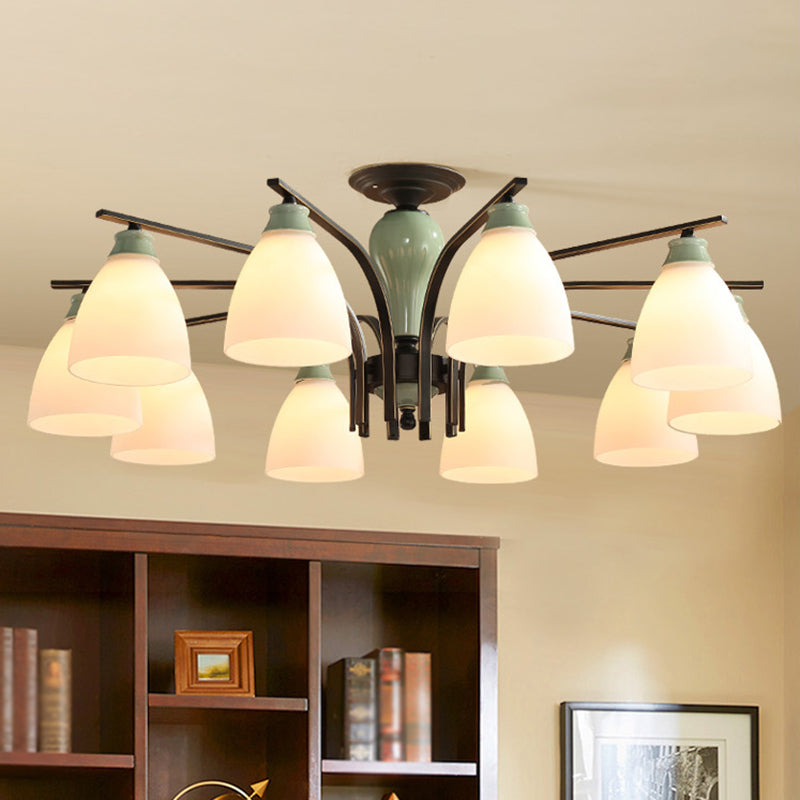 Opal Glass Bell Flush Mount Chandelier Classic Living Room Semi Flush Light Fixture in Light Green Clearhalo 'Ceiling Lights' 'Close To Ceiling Lights' 'Close to ceiling' 'Glass shade' 'Glass' 'Semi-flushmount' Lighting' 2216878
