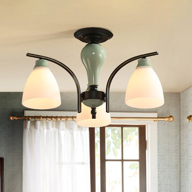 Opal Glass Bell Flush Mount Chandelier Classic Living Room Semi Flush Light Fixture in Light Green Clearhalo 'Ceiling Lights' 'Close To Ceiling Lights' 'Close to ceiling' 'Glass shade' 'Glass' 'Semi-flushmount' Lighting' 2216880