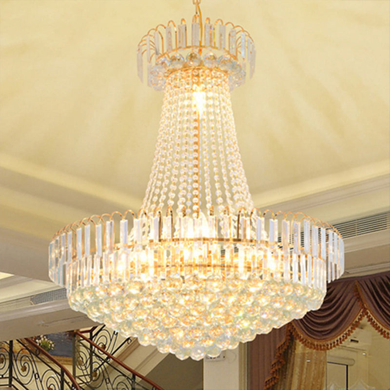16" Lights Lobby Ceiling Lamp with Urn Crystal Shade Modernist Gold Chandelier Light, 16"/23.5" Wide Gold 23.5" Clearhalo 'Ceiling Lights' 'Chandeliers' 'Modern Chandeliers' 'Modern' Lighting' 221689