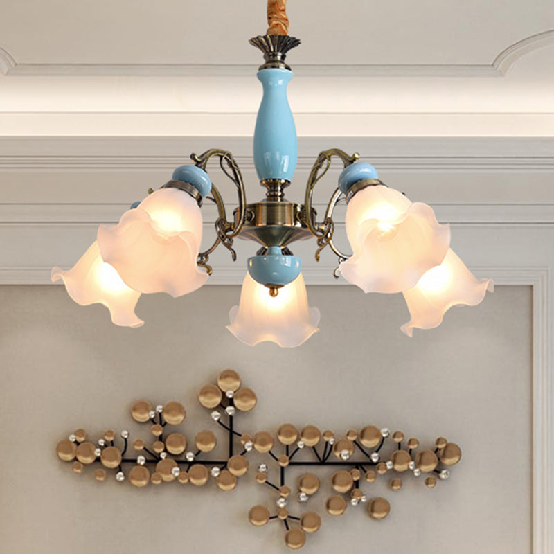 Rustic Floral Shade Semi Flush Light Ruffle Glass Flush Mount Ceiling Chandelier for Dining Room Clearhalo 'Ceiling Lights' 'Close To Ceiling Lights' 'Close to ceiling' 'Semi-flushmount' Lighting' 2216906