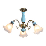 Rustic Floral Shade Semi Flush Light Ruffle Glass Flush Mount Ceiling Chandelier for Dining Room 3 Blue Clearhalo 'Ceiling Lights' 'Close To Ceiling Lights' 'Close to ceiling' 'Semi-flushmount' Lighting' 2216907