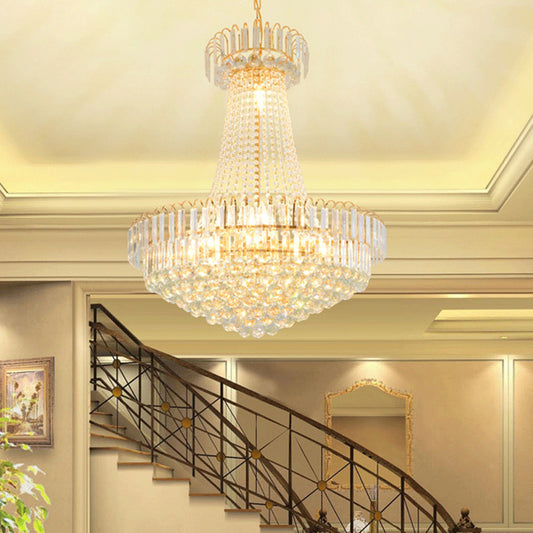 16" Lights Lobby Ceiling Lamp with Urn Crystal Shade Modernist Gold Chandelier Light, 16"/23.5" Wide Gold 16" Clearhalo 'Ceiling Lights' 'Chandeliers' 'Modern Chandeliers' 'Modern' Lighting' 221690