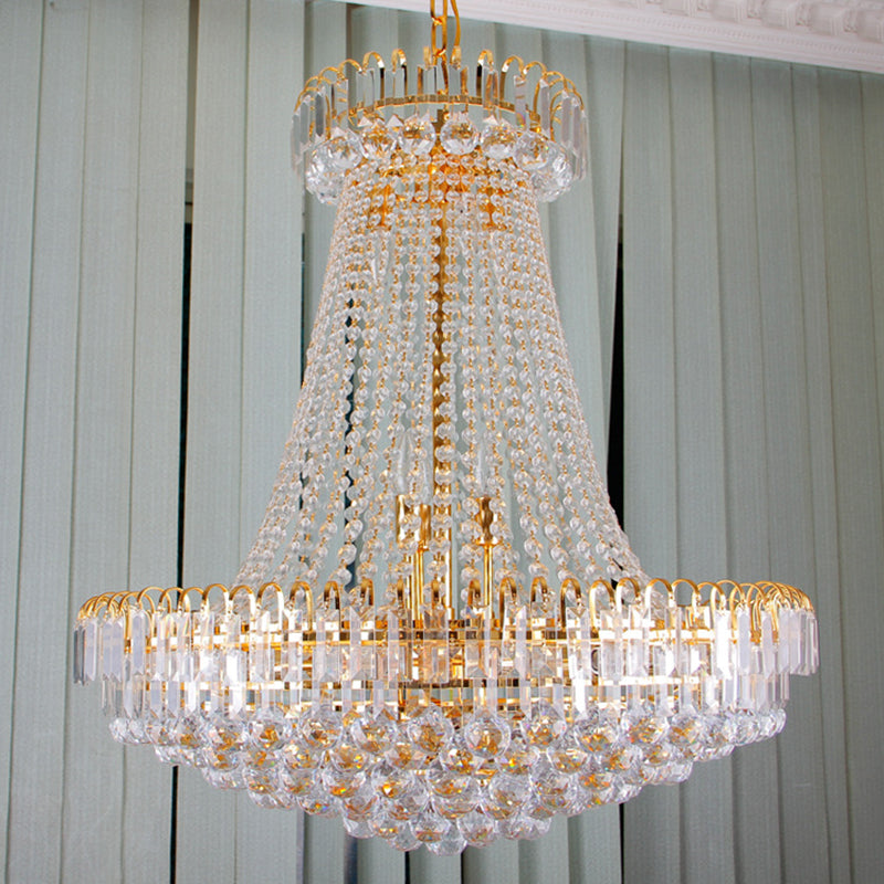 16" Lights Lobby Ceiling Lamp with Urn Crystal Shade Modernist Gold Chandelier Light, 16"/23.5" Wide Clearhalo 'Ceiling Lights' 'Chandeliers' 'Modern Chandeliers' 'Modern' Lighting' 221691