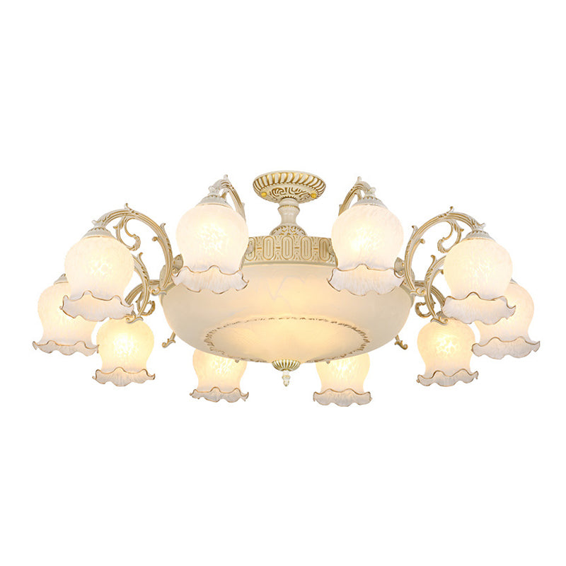 Bud Shade Frosted Glass Flush Mount Chandelier Classic Living Room Semi Flush Light Fixture 13 White Clearhalo 'Ceiling Lights' 'Close To Ceiling Lights' 'Close to ceiling' 'Semi-flushmount' Lighting' 2216916