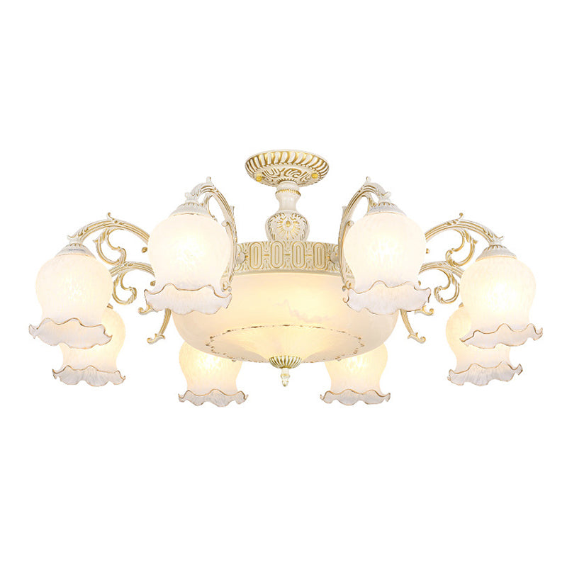 Bud Shade Frosted Glass Flush Mount Chandelier Classic Living Room Semi Flush Light Fixture 11 White Clearhalo 'Ceiling Lights' 'Close To Ceiling Lights' 'Close to ceiling' 'Semi-flushmount' Lighting' 2216926