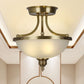 Inverted Dome Corridor Chandelier Pendant Light Vintage Frosted Glass 3 Bulbs Gold Hanging Light Clearhalo 'Ceiling Lights' 'Chandeliers' Lighting' options 2216943