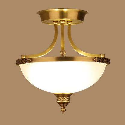 Inverted Dome Corridor Chandelier Pendant Light Vintage Frosted Glass 3 Bulbs Gold Hanging Light Gold Clearhalo 'Ceiling Lights' 'Chandeliers' Lighting' options 2216944_8a569517-e4a5-4566-b73d-2e921153e1e1